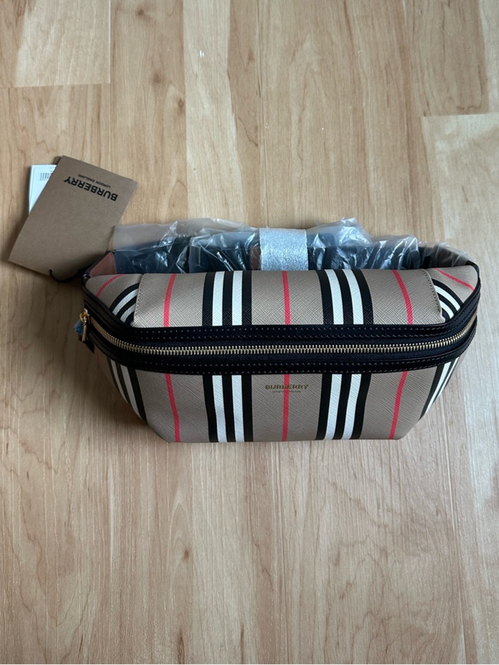 Burberry Leather Striped Belt Bag or Fanny Pack